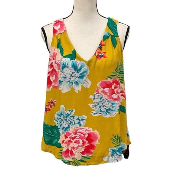 Old Navy Womens Floral Tank Size M Multicolored Lightweight Keyhole Back - Picture 1 of 16